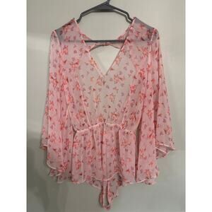 Victoria’s Secret Sheer Floral Romper | Pink Butterfly Print | Size S